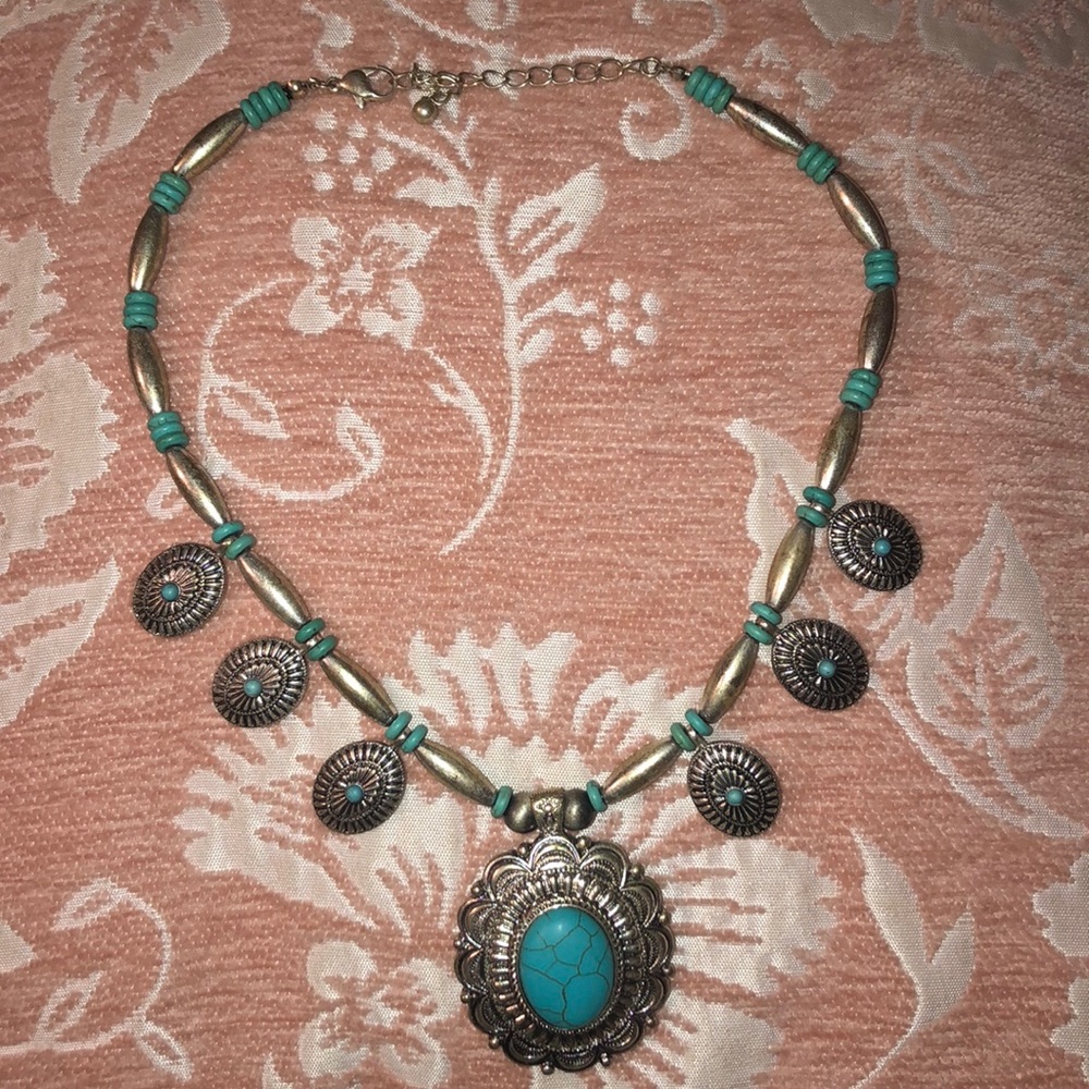 Turquoise concho necklace